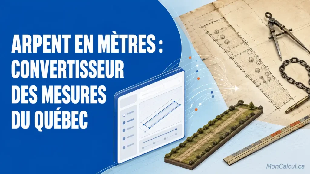 Arpent en mètres et convertisseur des anciennes mesures québécoises avec plan d’arpentage historique.