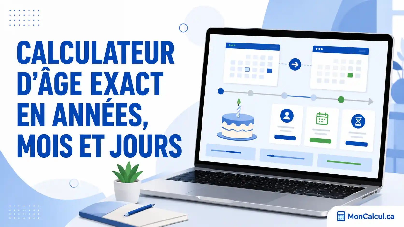 Calculateur d’âge exact en années, mois et jours avec calendriers et ligne temporelle.