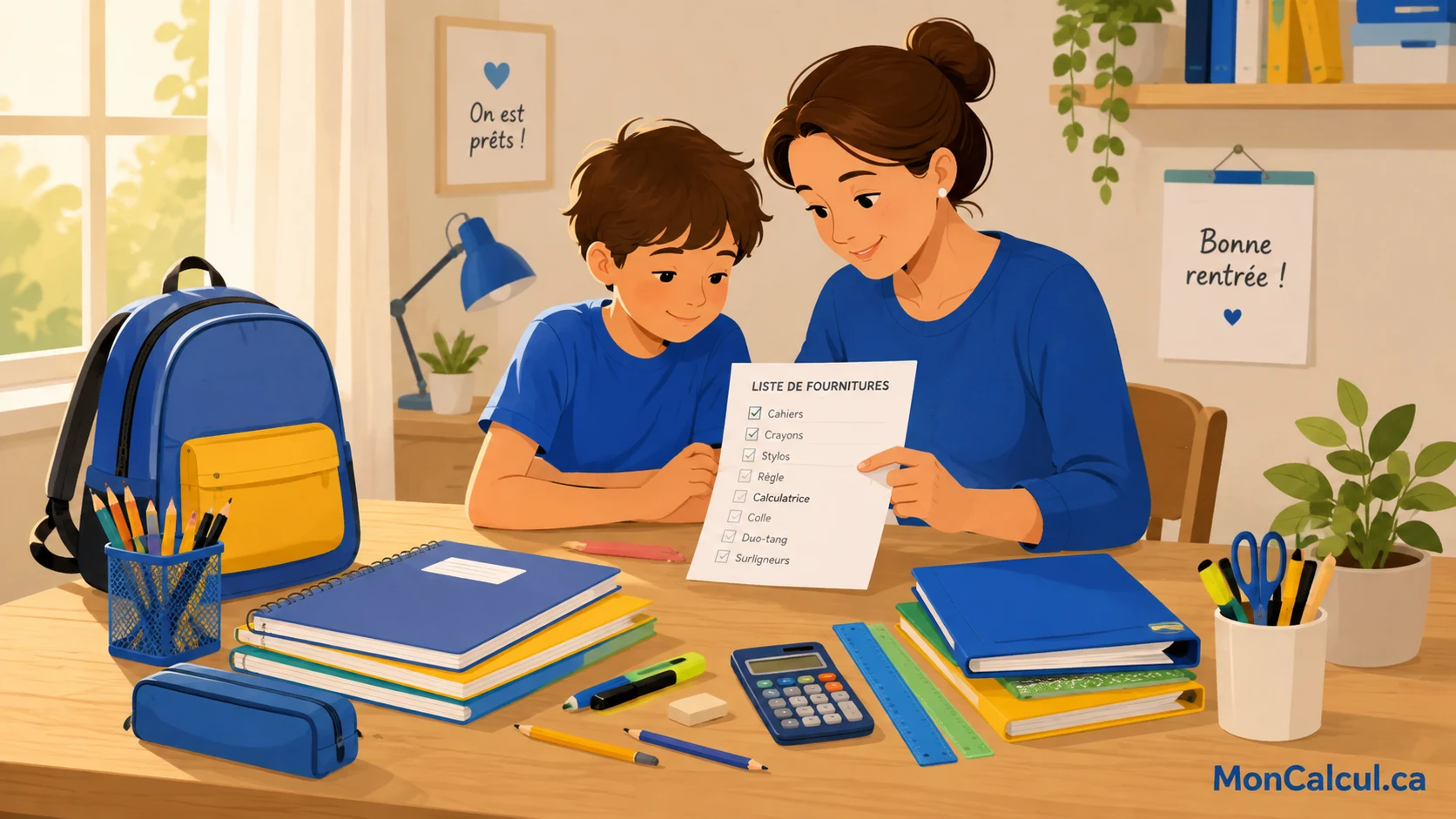 rentrée scolaire, fournitures scolaires, budget rentrée, Québec, calculatrice budget, parents enfants