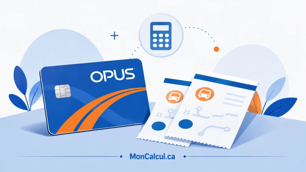 Carte OPUS et billets de transport STM illustrant les options tarifaires du métro de Montréal.