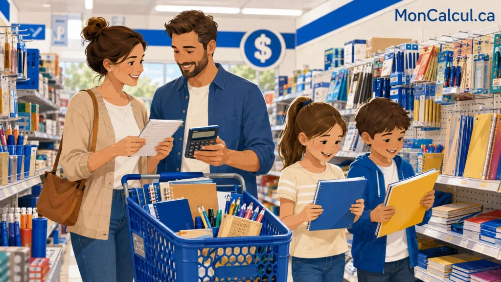 rentrée scolaire, fournitures scolaires, budget rentrée, Québec, calculatrice budget, parents enfants