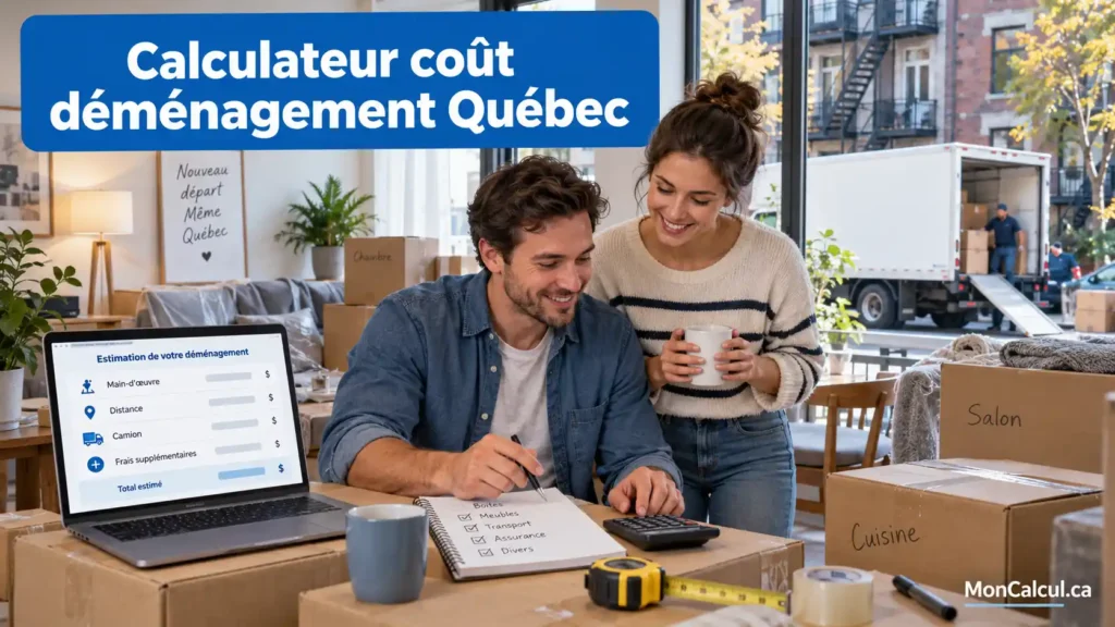 Calculateur coût déménagement Québec avec déménageurs, camion, distance, nombre de pièces et estimation du budget de déménagement
