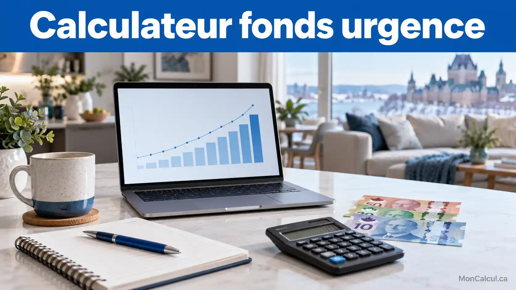 Calculateur fonds urgence avec budget mensuel et épargne de précaution pour un ménage québécois.