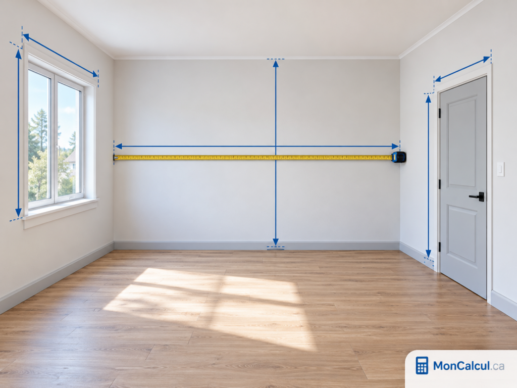 Mesure de la largeur et de la hauteur des murs pour calculer le papier peint.