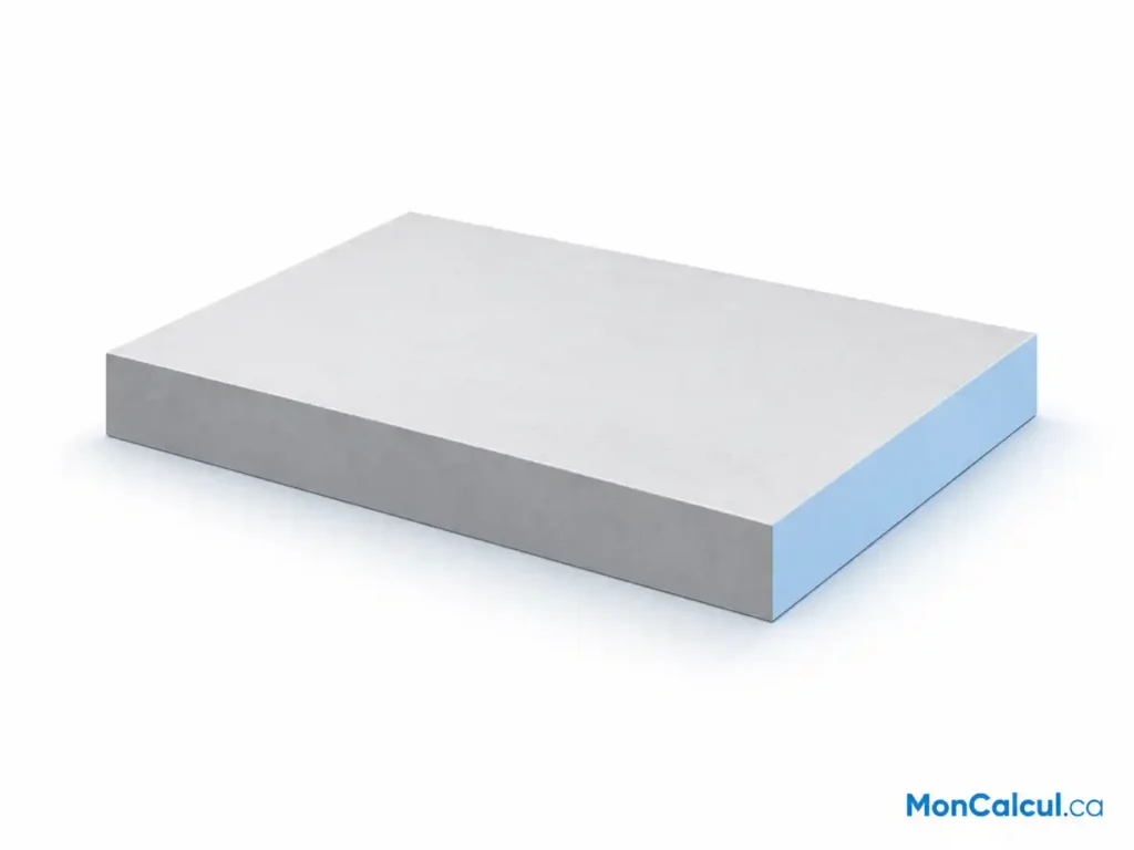 Vue en trois quarts d’une dalle rectangulaire qui met en évidence son épaisseur