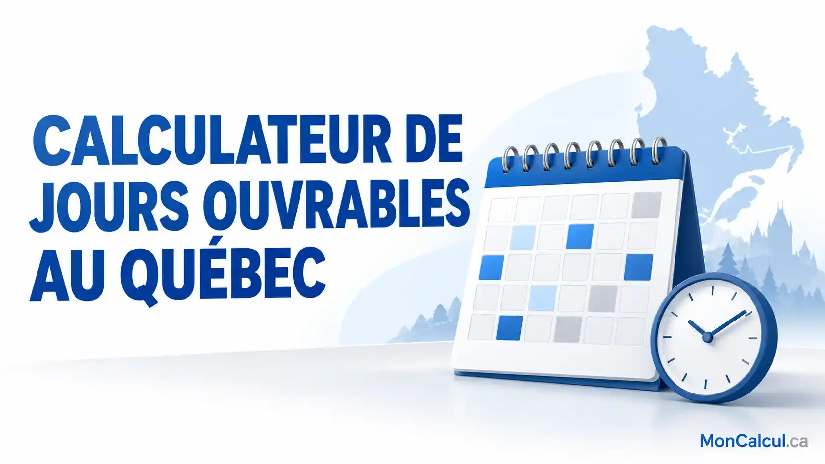 Calendrier illustré et titre « Calculateur de jours ouvrables au Québec »