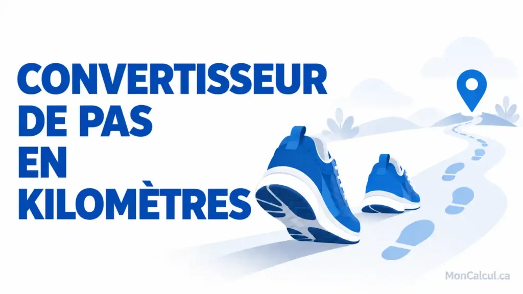 Chaussures de marche et empreintes illustrant la conversion des pas en kilomètres.